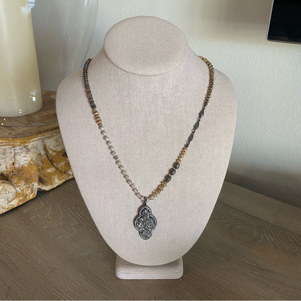 Anthropologie Silver & Gold Mixed Metal & Exposed Geode Necklace
